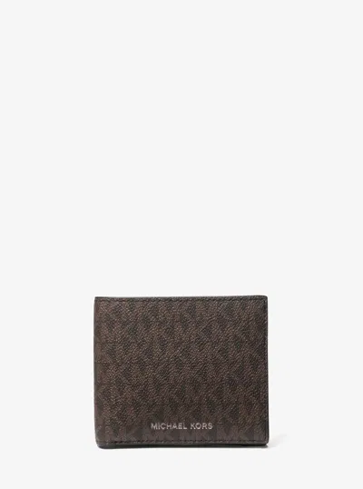Michael Kors Hudson Signature Logo Billfold Wallet In Brown