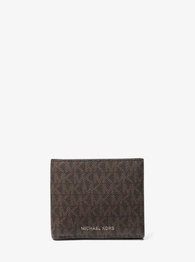 Michael Kors Hudson Signature Logo Billfold Wallet In Brown