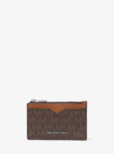 Michael Kors Hudson Signature Logo Card Case In Brown