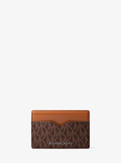 Michael Kors Hudson Signature Logo Card Case In Brown