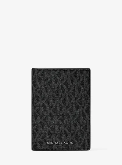 Michael Kors Hudson Signature Logo Folio Card Case In Black