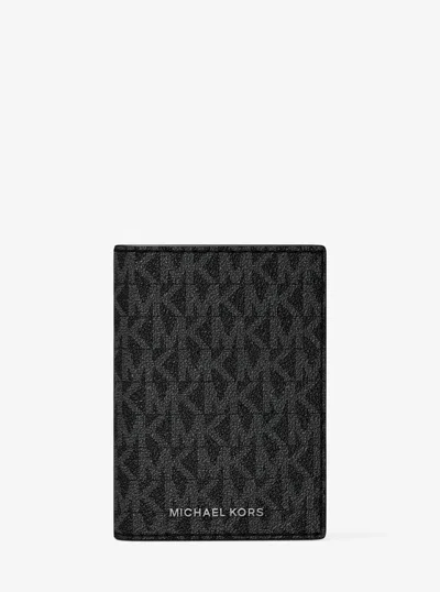 Michael Kors Hudson Signature Logo Folio Card Case In Black