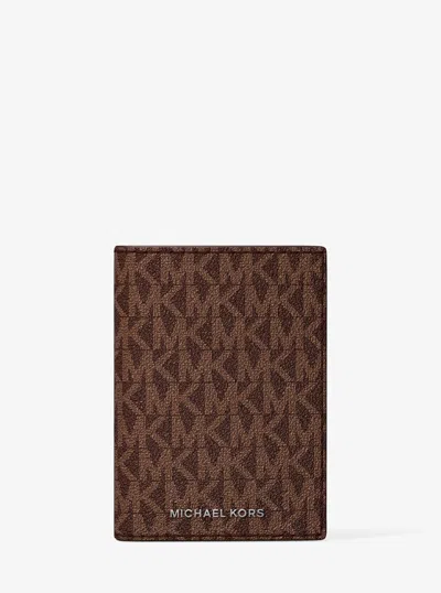 Michael Kors Hudson Signature Logo Folio Card Case In Brown