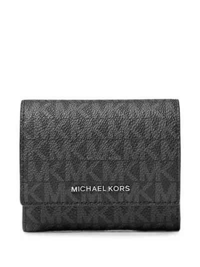 Michael Kors Hudson Signature Logo Monogram-print Wallet In Black