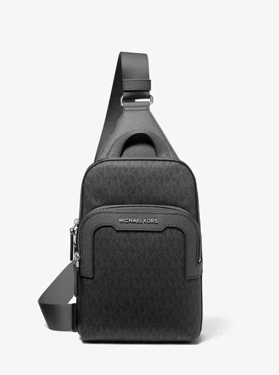 Michael Kors Hudson Signature Logo Sling Pack In Black