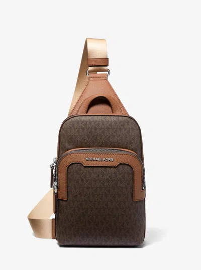 Michael Kors Hudson Signature Logo Sling Pack In Brown