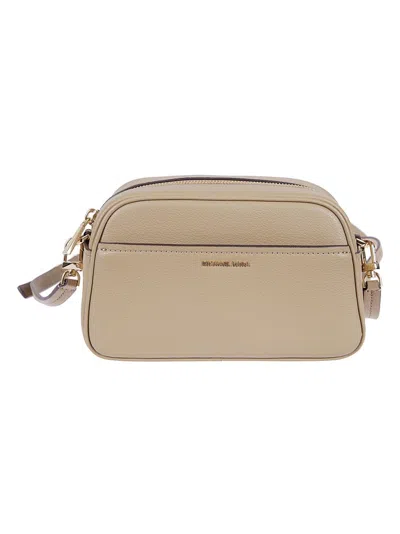 Michael Kors Husk-hued Hammered Leather Shoulder Bag With Gold-tone Accents In Neutral