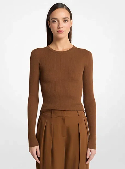 Michael Kors Hutton Featherweight Cashmere Sweater In Brown