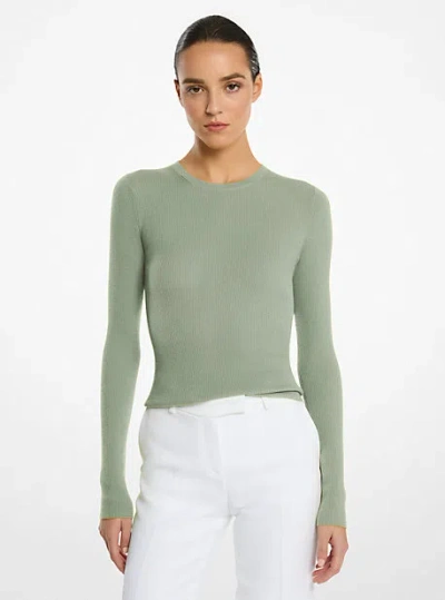 Michael Kors Hutton Featherweight Cashmere Sweater In Green
