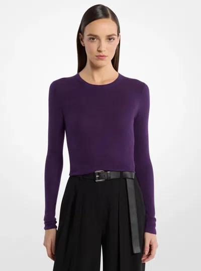 Michael Kors Hutton Featherweight Cashmere Sweater In Purple