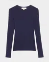 Michael Kors Hutton Ribbed Cashmere Pullover In Maritime