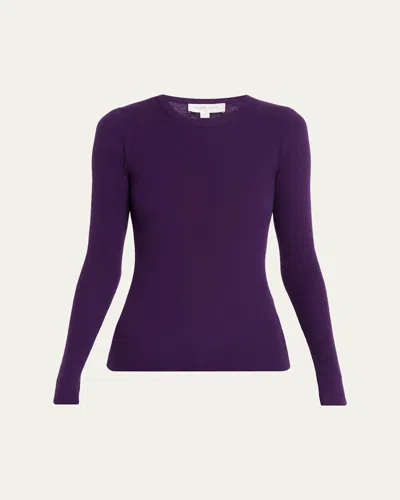 Michael Kors Hutton Ribbed Crewneck Cashmere Pullover In Purple