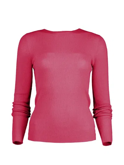 Michael Kors Hutton Ribbed Long-sleeve T-shirt In Pink