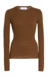 Michael Kors Hutton Ribbed Tissue Cashmere Top In Brown