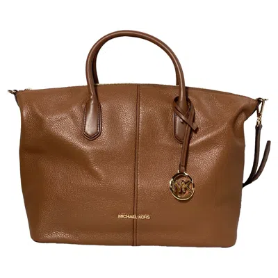 Michael Kors Hyde Large Satchel In Luggage Brown Pebbled Leather