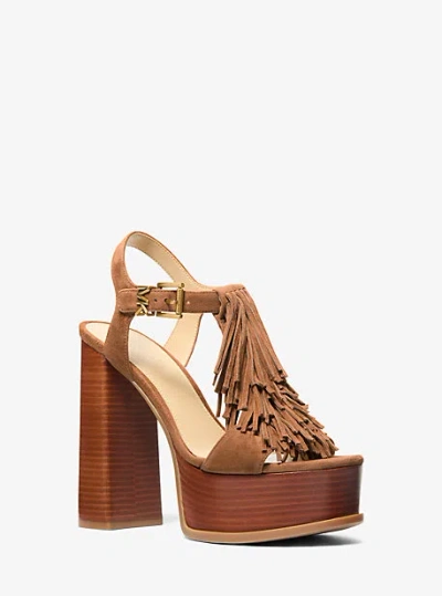 Michael Kors Indra Fringed Suede Platform Sandal In Brown