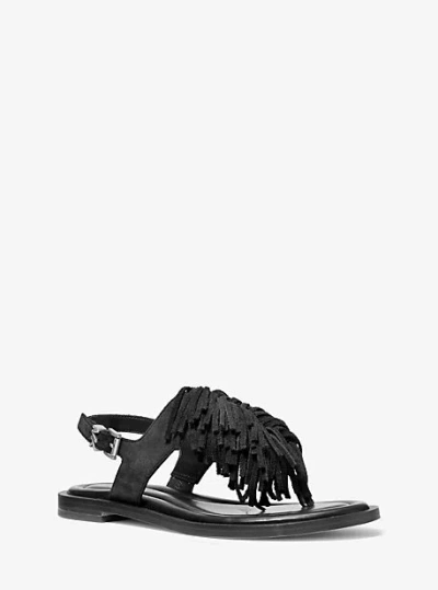 Michael Kors Indra Fringed Suede Sandal In Black