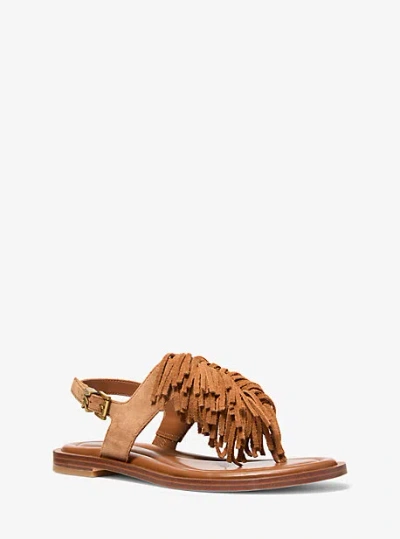 Michael Kors Indra Fringed Suede Sandal In Brown