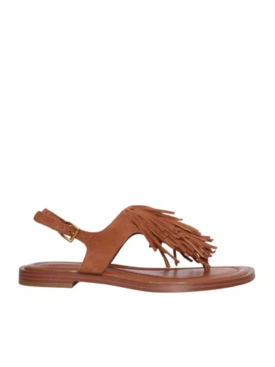 Michael Kors Indra Fringed Suede Sandal In Brown