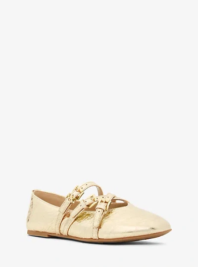 Michael Kors Indy Flex Crackled Metallic Leather Ballet Flat In Gold