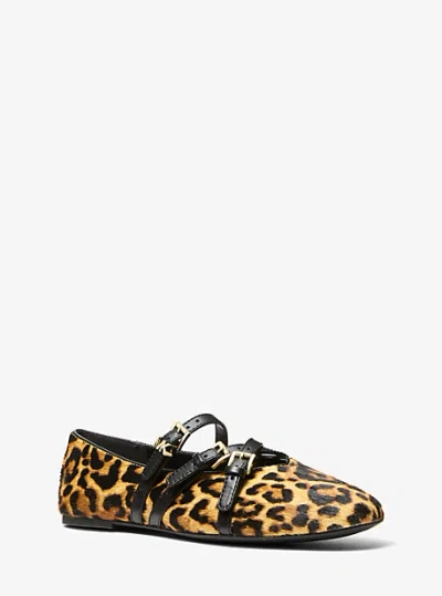 Michael Kors Indy Flex Leopard Print Calf Hair Ballet Flat In Yellow