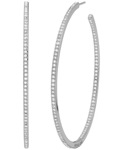Michael Kors Inside Outside Pave Hoop Earrings In Silver