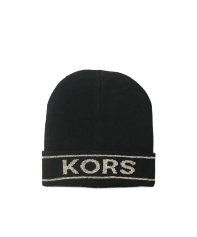 Michael Kors Kids' Intarsia-knit Logo Beanie In Black