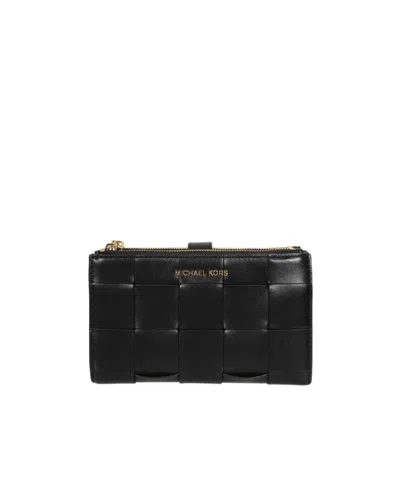 Michael Kors Interwoven Leather Wallet In Black