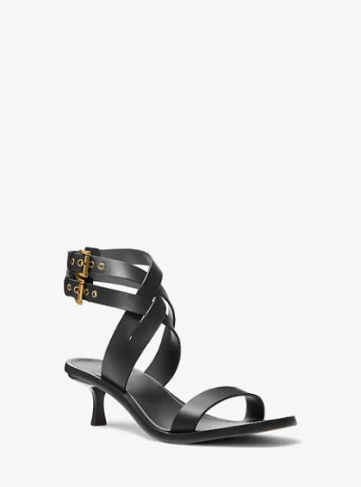 Michael Kors Irene Leather Kitten Heel Sandal In Black