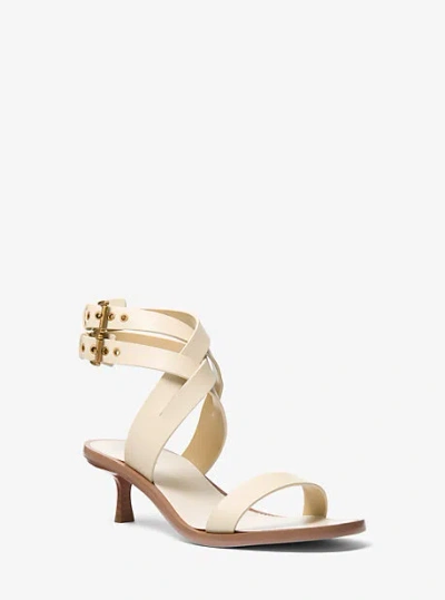 Michael Kors Irene Leather Kitten Heel Sandal In White