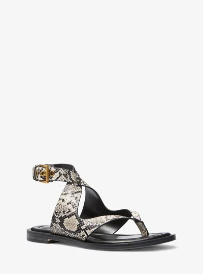MICHAEL KORS IRENE SNAKE EMBOSSED LEATHER WRAP SANDAL