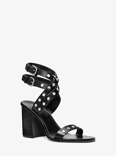 Michael Kors Irene Studded Leather Block Heel Sandal In Black