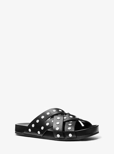 Michael Kors Irene Studded Leather Flat Sandal In Black
