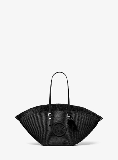 Michael Kors Isa Large Hand-crocheted Fan Tote Bag In Black