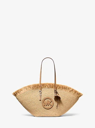 Michael Kors Isa Large Crochet Straw Fan Tote Bag In Neutral