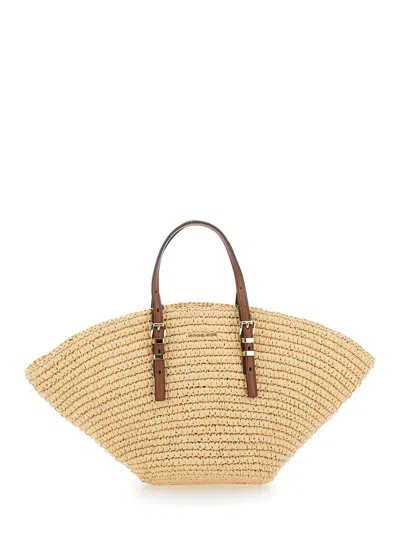 Michael Kors 'isa Small' Beige Shopper With Woven Design And Two Adjustable Handles