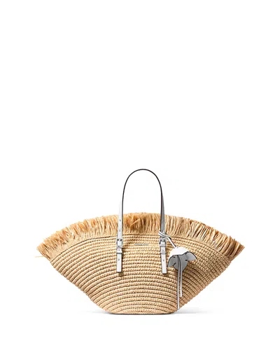 Michael Kors Isa Small Fan Crochet Straw Tote In Neutral