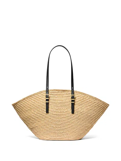 Michael Kors Isa Woven Straw Tote Bag In Neutral