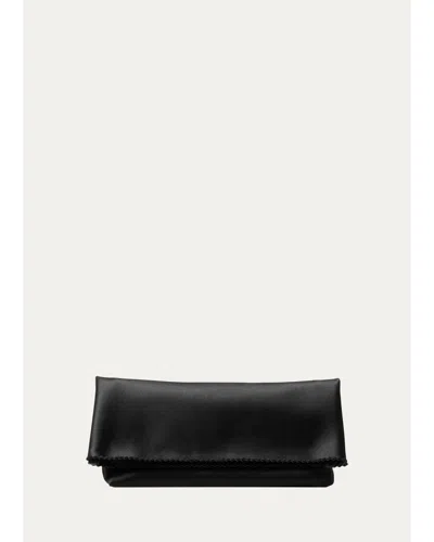 Michael Kors Isabella Satin Foldover Clutch In Black
