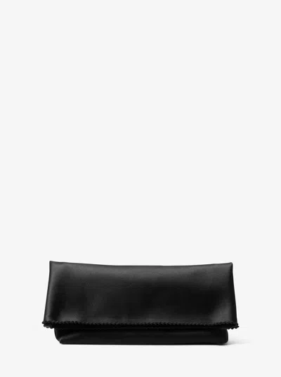 Michael Kors Isabella Satin Foldover Clutch In Black