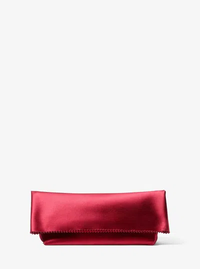 Michael Kors Isabella Satin Foldover Clutch In Red