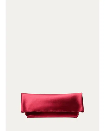 Michael Kors Isabella Satin Foldover Clutch In Ruby
