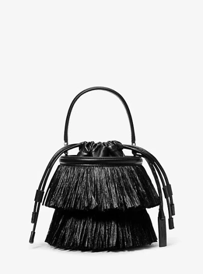 Michael Kors Ischia Mini Leather And Fringe Bucket Bag In Black