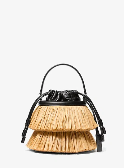 Michael Kors Ischia Mini Leather And Fringe Bucket Bag In Natural