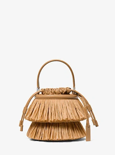 Michael Kors Ischia Mini Leather And Fringe Bucket Bag In Natural