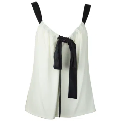 Pre-owned Michael Kors Ivory And Black Silk Camisole W/ Ribbon Straps - Nwt - 8 In White
