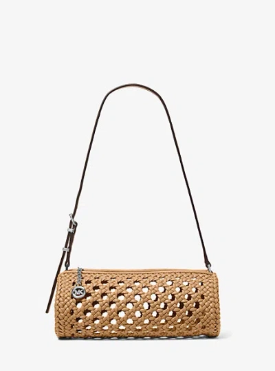 Michael Kors Izzy Small Crocheted Barrel Pochette In Brown