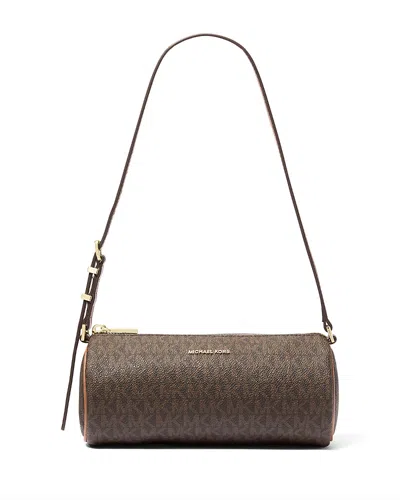 Michael Kors Izzy Small Mk Print Barrel Pouchette In Brown