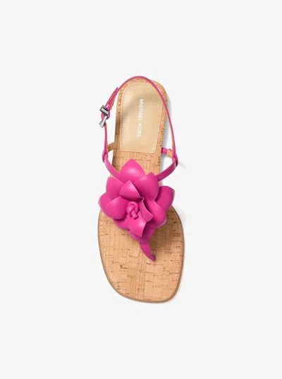 Michael Kors Jacie Floral Embellished Leather T-strap Sandal In Pink