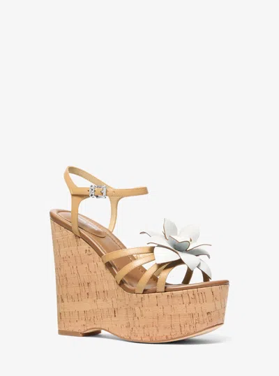 Michael Kors Jacie Floral Embellished Leather Wedge Sandal In Brown